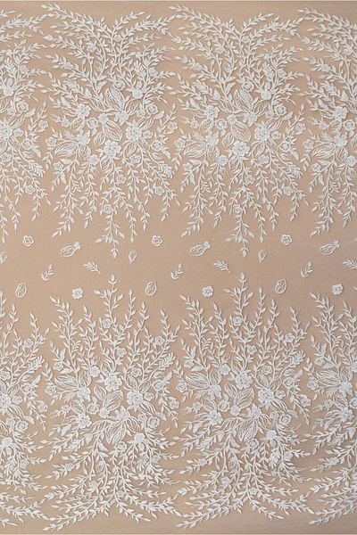 Luxuro Lace with Flower and Leaf Pattern, with Crystals, Pearls and Sequins