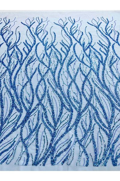 Luxuro Dantela Couture Sky Blue cu Siraguri, cu Margele si Paiete