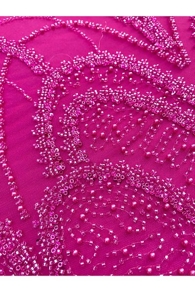 Luxuro Couture Fuchsia Lace with Geometric Pattern, with Pearls, Beads and Sequins
