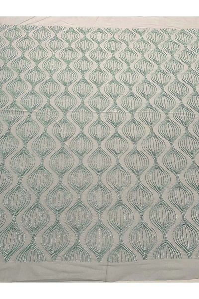Luxuro Duck Egg Green Couture Lace with Geometric Pattern, Beaded