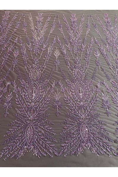 Luxuro Couture Powder Lace with Symmetrical Pattern, Beads and Sequins