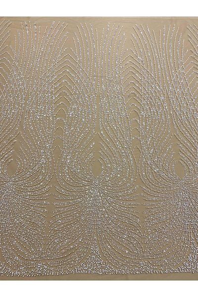 Luxuro Ivory Couture Lace with Nude Tulle Panel, with Pearls, Beads and Sequins