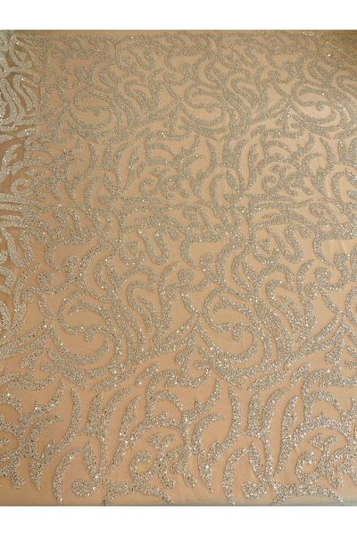 Luxuro Silver Couture Lace with Geometric Pattern, Beads and Sequins