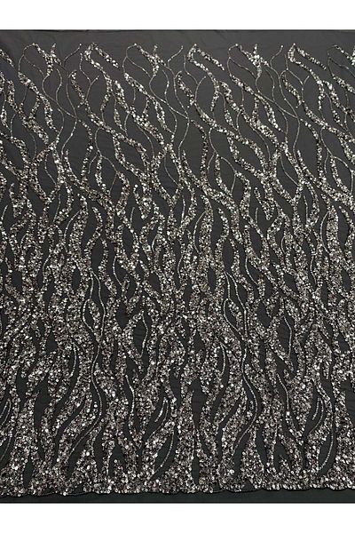 Luxuro Anthracite Grey Couture Lace with Strings, Beads and Sequins