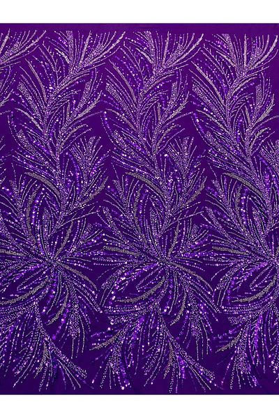 Luxuro Dark Purple Couture Lace with Strings, Beads and Sequins