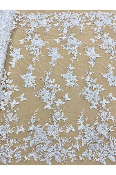 Luxuro Dantela Couture cu Model de Fluturi, cu Perle, Margele si Paiete