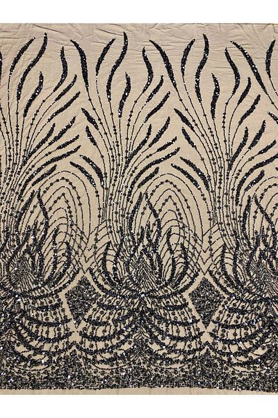 Luxuro Black Couture Lace with Panel, with Pearls, Beads and Sequins