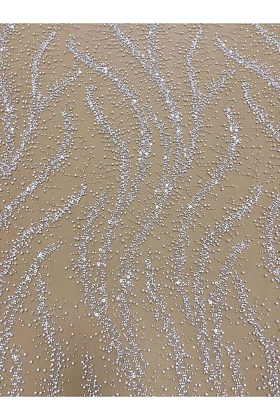 Luxuro Ivory Couture Lace with Nude Tulle with Pearls, Beads and Sequins