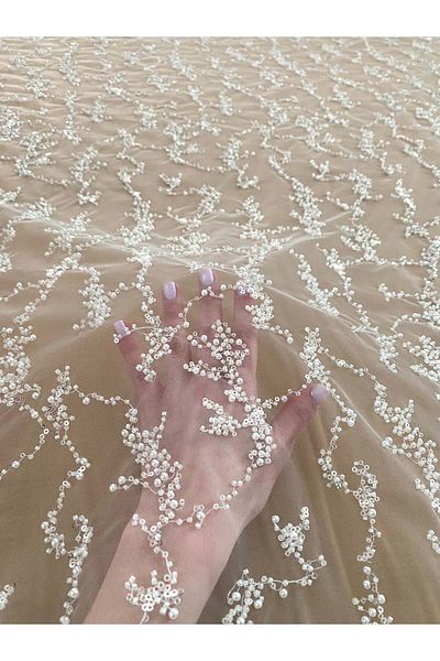 Luxuro Ivory Couture Lace with Pearls, Beads and Sequins