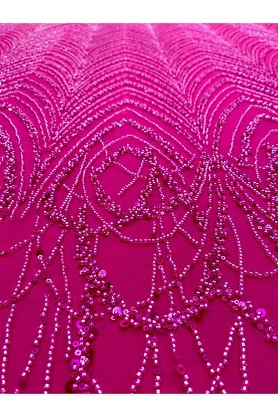 Luxuro Fuchsia Couture Lace with Geometric Pattern with Beads and Sequins