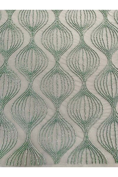 Luxuro Duck Egg Green Couture Lace with Geometric Pattern, Beaded