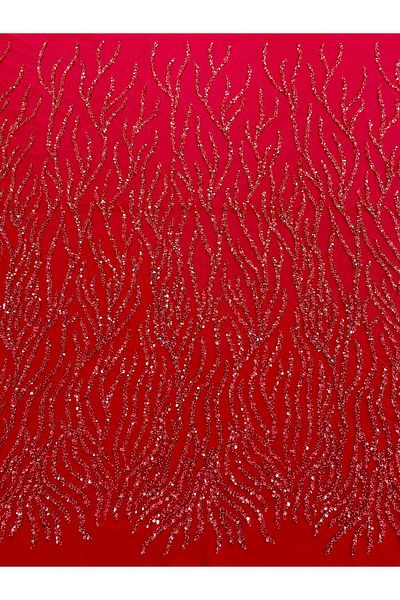 Luxuro Red Couture Lace with Strings, Beads and Sequins