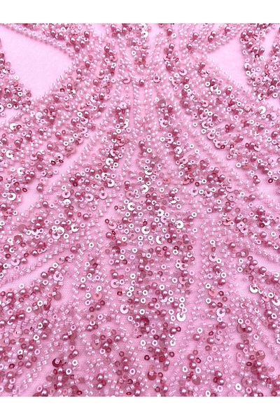 Luxuro Pink Couture Lace with Panel, with Pearls, Beads and Sequins