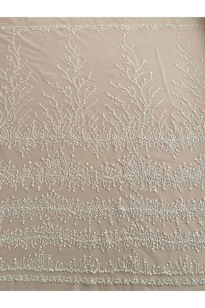 Luxuro Ivory Couture Lace with Geometric Pattern, with Pearls, Beads and Sequins
