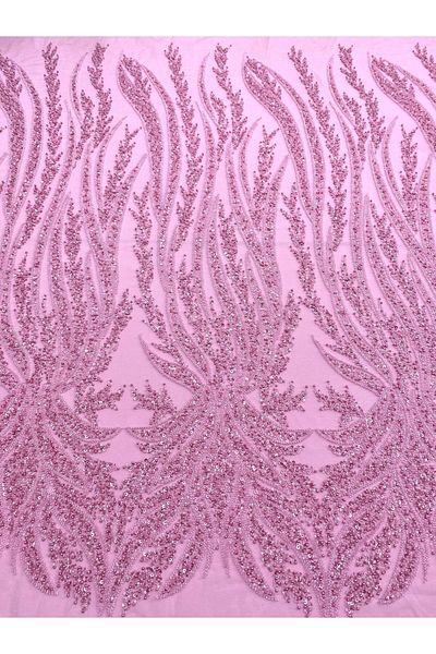 Luxuro Pink Couture Lace with Panel, with Pearls, Beads and Sequins