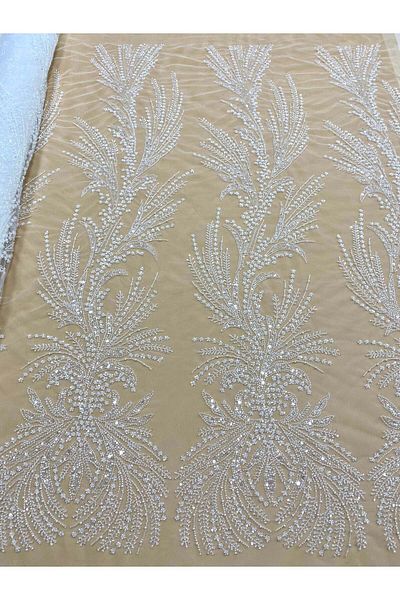 Luxuro Couture Diamond Lace with Branches, Pearls, Beads and Sequins