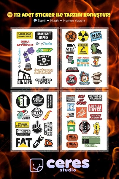 Ceres Studio 112 Adet Komik, Art, Mental Sticker Seti, Laptop, Notebook, Bull...