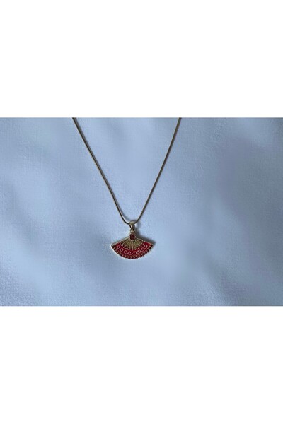 Bijoura Studio Yelpaze Figürlü Kırmızı Renkli Çelik Kolye