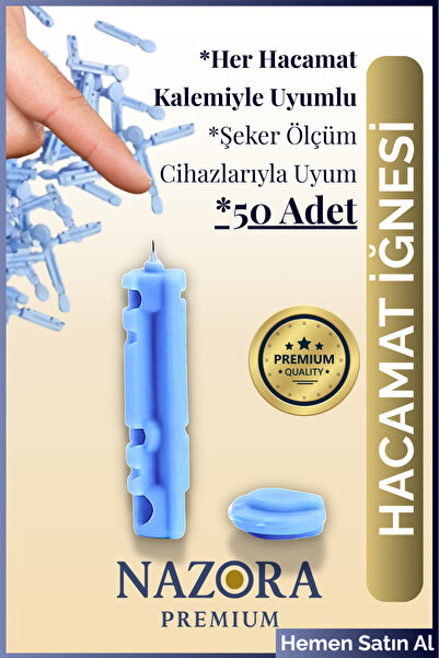 Nazora 50 Adet Hacamat Kalemi Uyumlu Dayanıklı Mikro Şeker Ölçüm Cihazı İğnesi