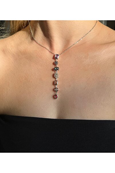 B&E SHİNE JEWERLY قلادة من الفولاذ المقاوم للصدأ ملونة بحجر الزركون بتفاصيل ع...