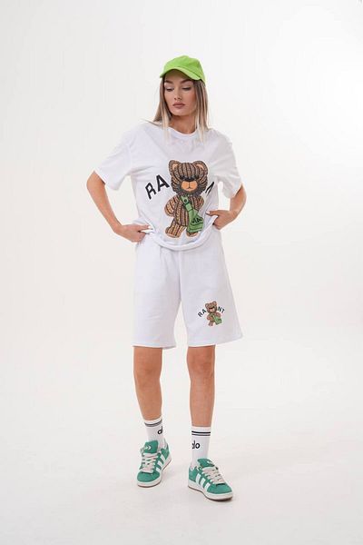 369 etnik butik Ravmnt Bear Printed Oversize Shorts Set
