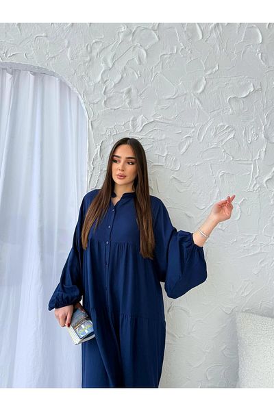 Att Attstil Summer Navy Blue Short Front Patched Loose Dress