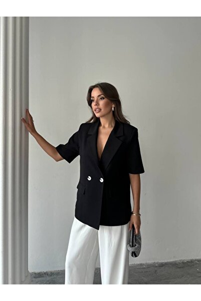 Genel Markalar Kısa Kollu Çift Düğmeli Ceket