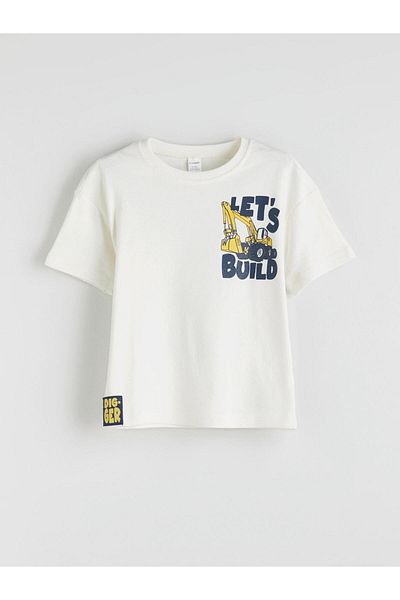 LC Waikiki Ecru Crew Neck Printed Boy's T-Shirt