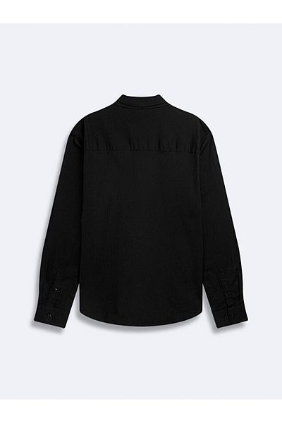 Ltb Long Sleeve Linen Look Basic Black Shirt