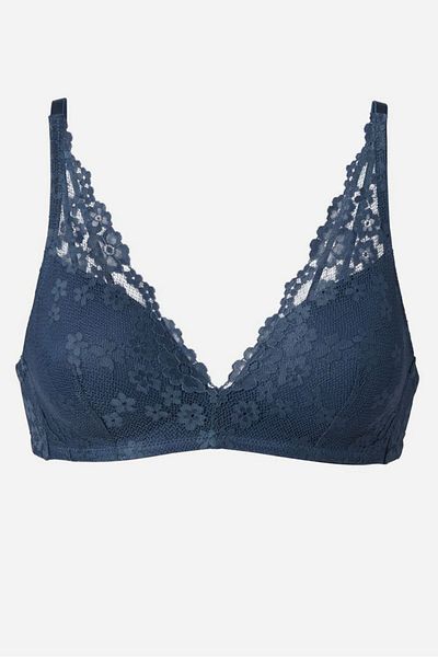 Tchibo Women 1 Piece Textured Lace Padded Bra, Blue