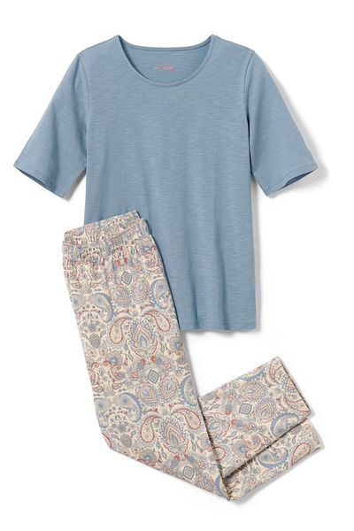 Tchibo Women 2 Pcs Textured And Paisley Pattern Pajama Set, Dusty Blue