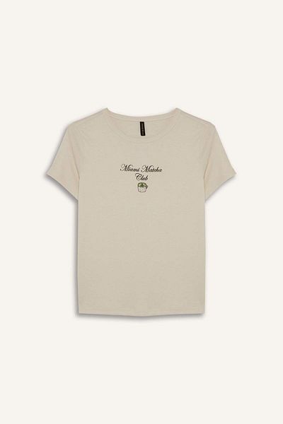 DeFacto Regular Fit Crew Neck Printed Rib Short Sleeve T-Shirt F5106Ax25Sm