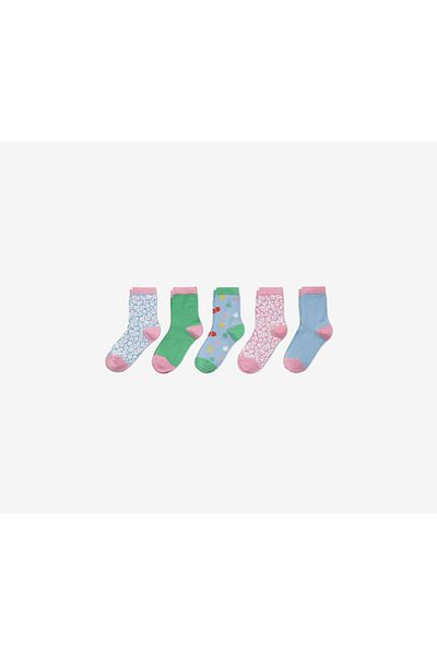 Tchibo Kids Girl 5 Pairs Socks, Pink/Blue/Green