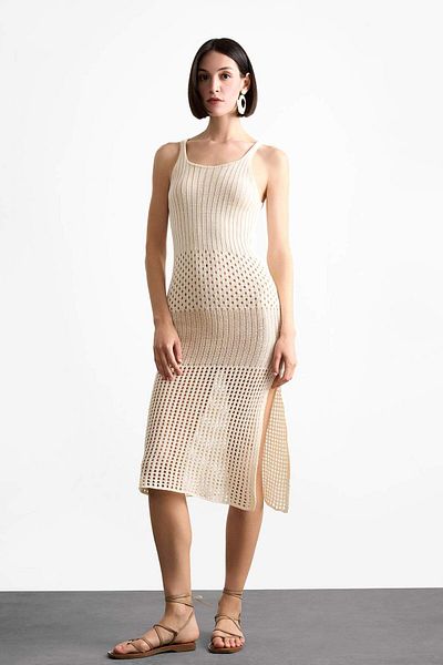 DeFacto Crochet Knitwear Midi Beach Dress with Strap F7449Ax25Sm
