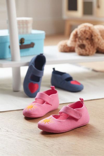 Tchibo Toddlers Girl 2 Pairs Embroidered Slip On Shoes, Blue/Pink