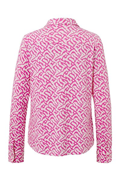 Tchibo Women Spread Collar Long Sleeves Allover Print Top, Pink
