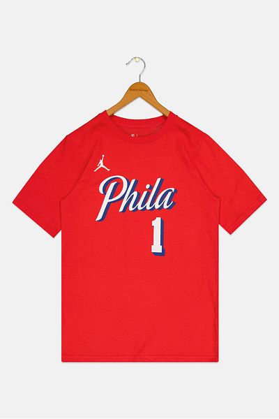 Nike X NBA Kids Boy Phila Short Sleeve Basketball T-Shirt, Red