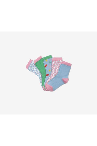Tchibo Kids Girl 5 Pairs Socks, Pink/Blue/Green