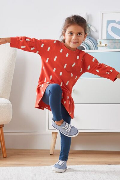 Tchibo فستان مطبوع بالكامل للبنات، برتقالي