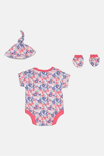 MOTHERCARE Toddlers Girl 3 Piece Floral Pattern Bodysuits, Cap And Socks Set, Multicolor