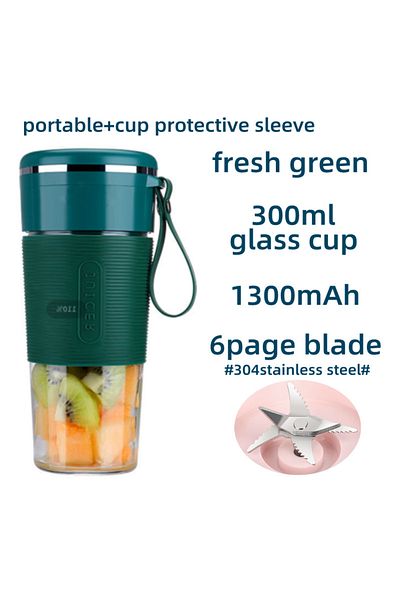 fulina 300ml Electric Juicer,Mini USB Portable Rechargeable, 6 Blades,for Home,Travel,Gym,1300mAh,Green
