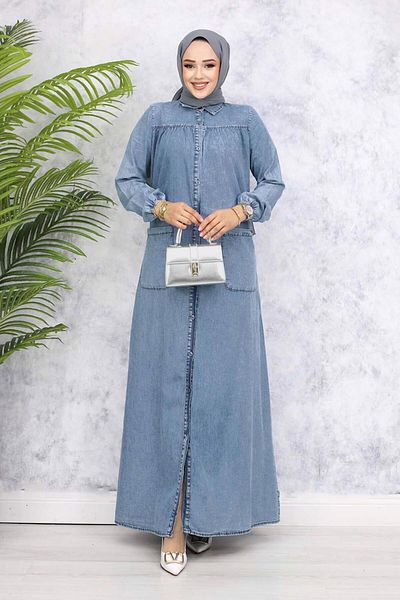 TRENDTESETTÜR Women's Blue Denim Dress t 857