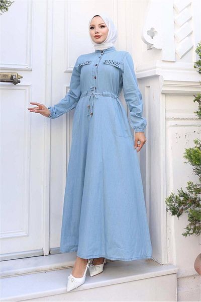 TRENDTESETTÜR Women's Blue (A. Blue) Cotton Denim Dress t 8676