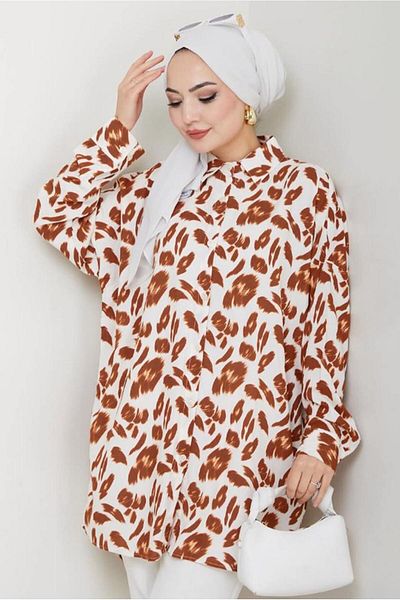 TRENDTESETTÜR Women's Brown (Tile) Cotton Patterned Tunic t 1986
