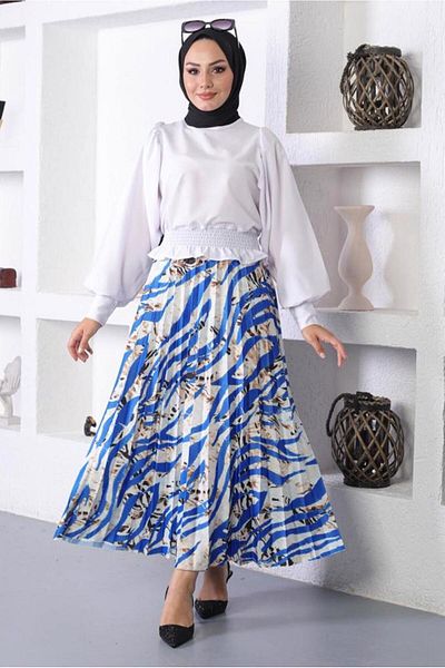 TRENDTESETTÜR Women's Dark Blue (Saks) Patterned Patterned Skirt t 5254
