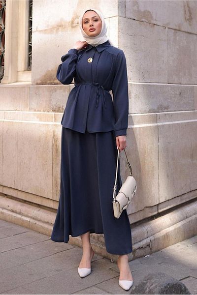 TRENDTESETTÜR Women's Dark Blue Lace Skirt Suit t 4194