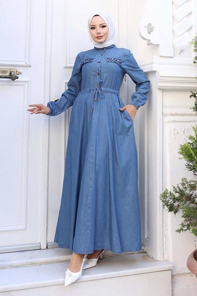 TRENDTESETTÜR Women's Dark Blue (Indigo) Cotton Denim Dress t 8676