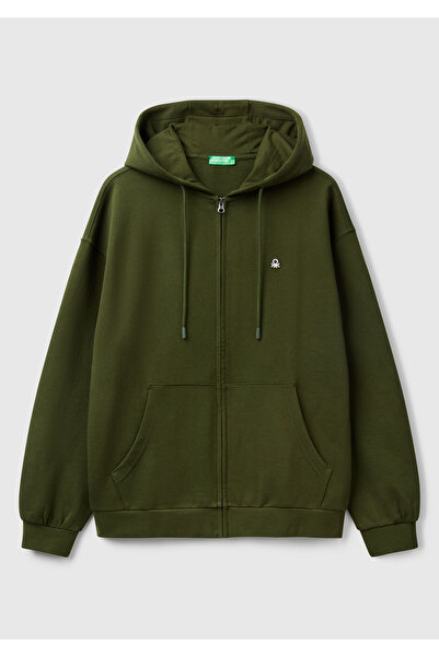 United Colors of Benetton Hanorac pentru bărbați, 100% bumbac, cu fermoar, cu glugă