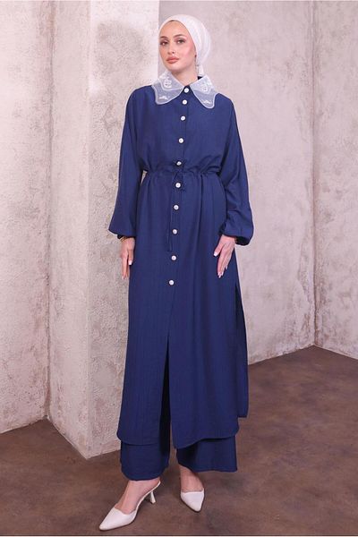TRENDTESETTÜR Women's Dark Blue Lace Collar Pants Suit t 9994
