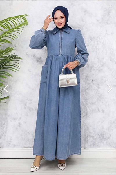 TRENDTESETTÜR Women's Blue Zippered Denim Dress t 028